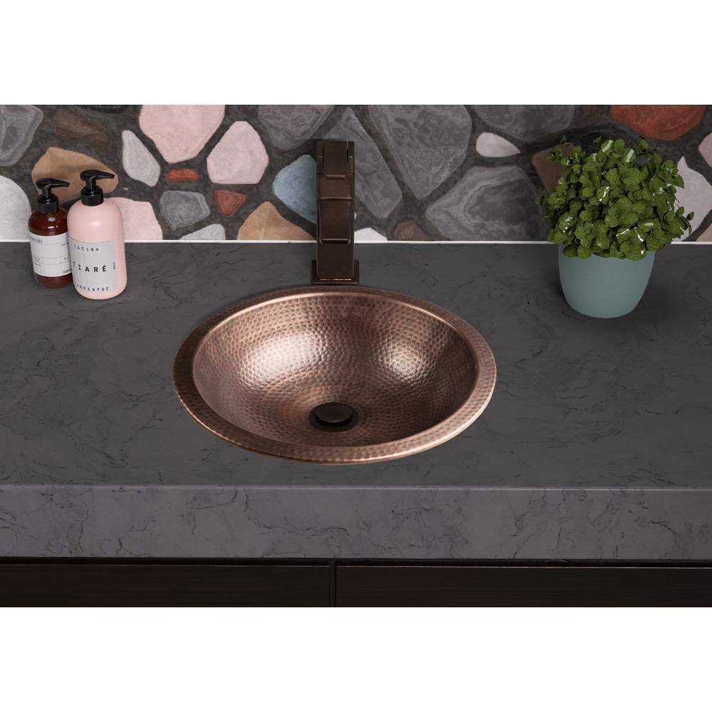Pure Copper Hand Hammered Rotunda Drop-In Bathroom Vanity Sink 16"