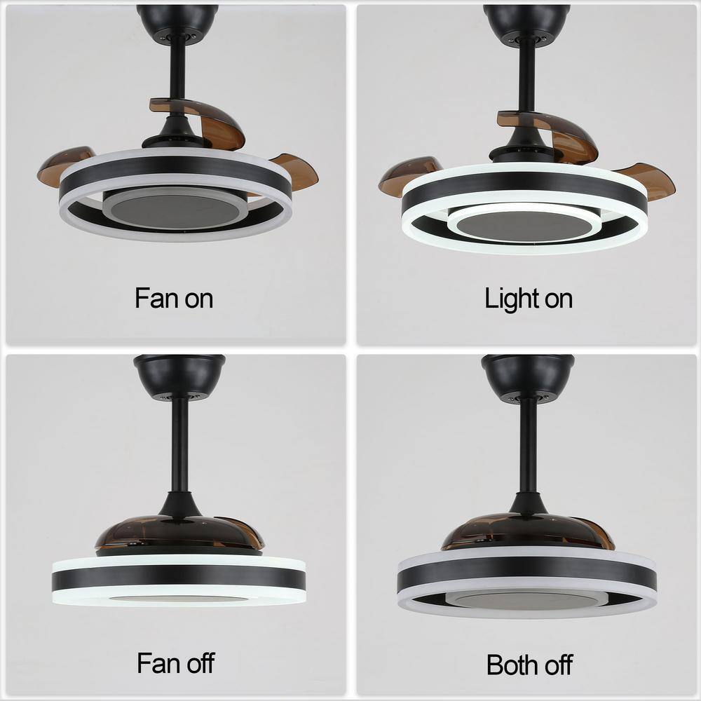 22-Inch Black Modern Ceiling Fan with Clear Blades and LED Light