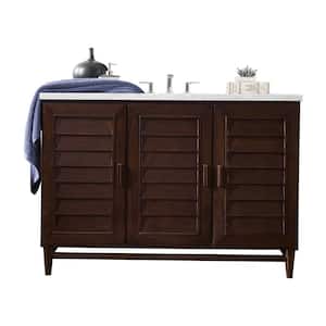 Portland 48 in. W Single Bath Vanity in Burnished Mahogany with Soild Surface Vanity Top in Arctic Fall with White Basin