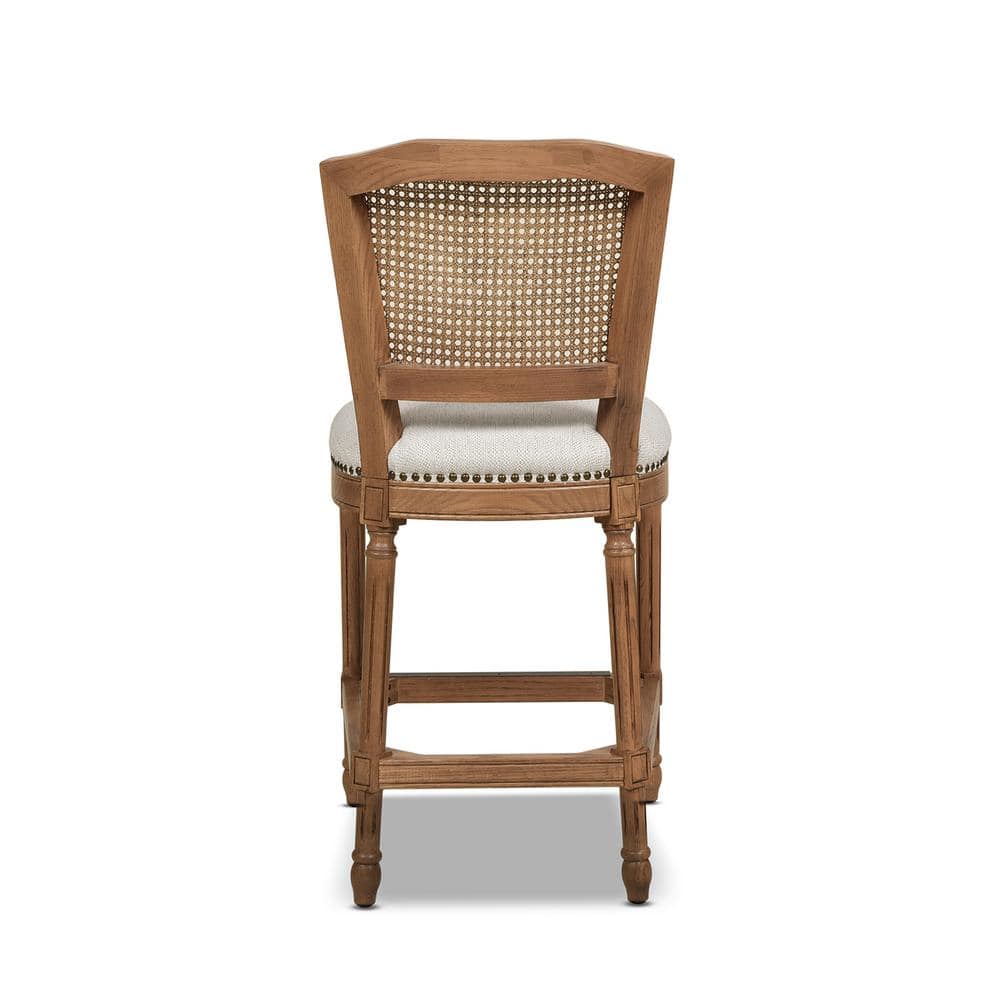 French Country Oak & Wicker Counter Bar Stool in White Pepper