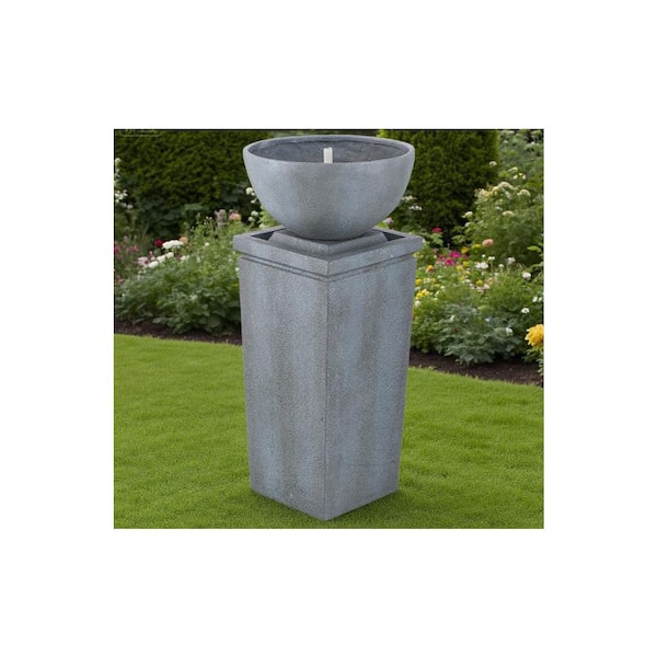 35.4 in. Polyresin Gray Zen Bowl Bird Bath Water Fountain, Outdoor