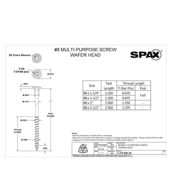 SPAX #8 x 1-1/4 in. Exterior Wafer Head Wood Screws Construction