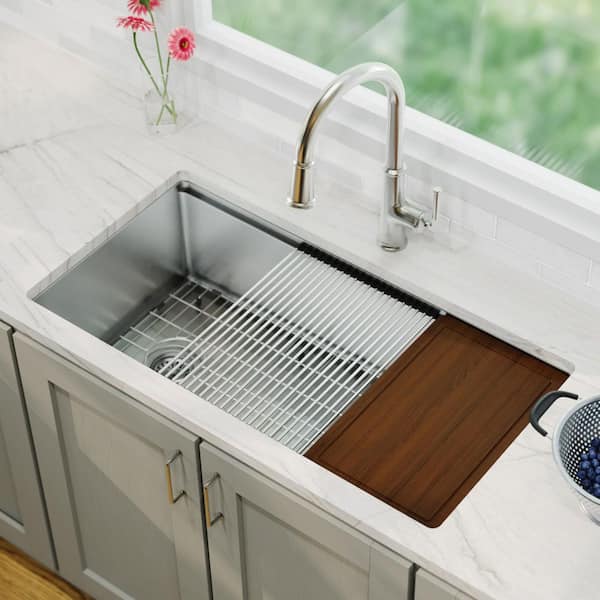 36 in. Undermount Single Bowl 16-Gauge Stainless Steel Workstation Kitchen Sink