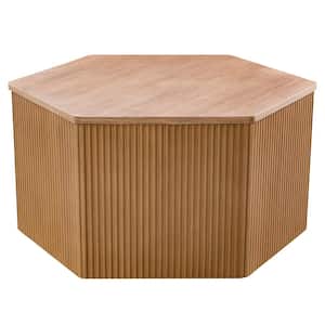 Honey 34 in. Natural Hexagon Wood Coffee Table with Fluted