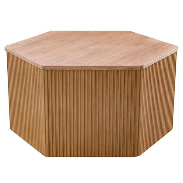 INK+IVY Honey 34 in. Natural Hexagon Wood Coffee Table with Fluted