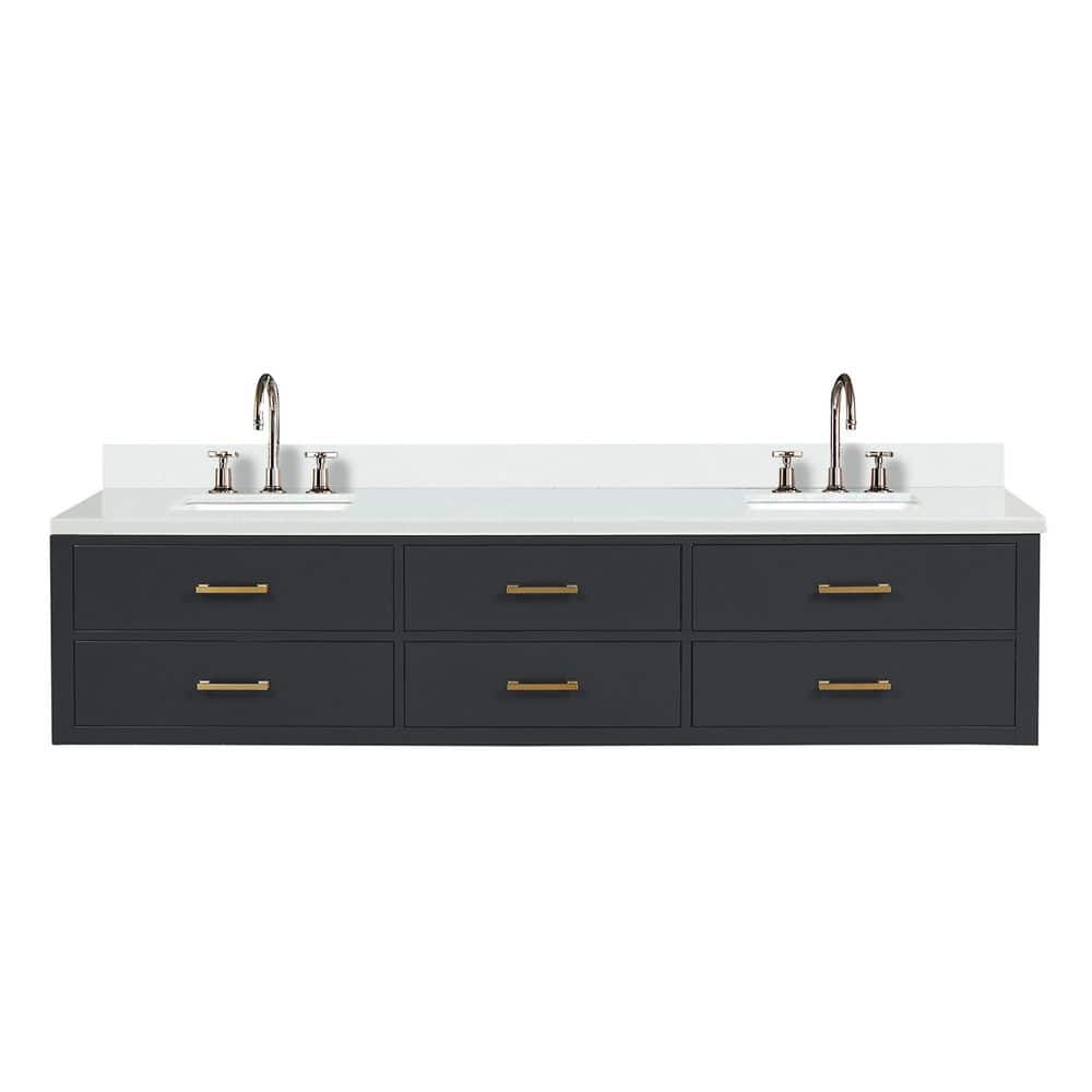 Sherman 84 in W x 22 in D Black Double Bath Vanity with Cultured Marble Top, and Faucet Set price history on PriceWatchPro