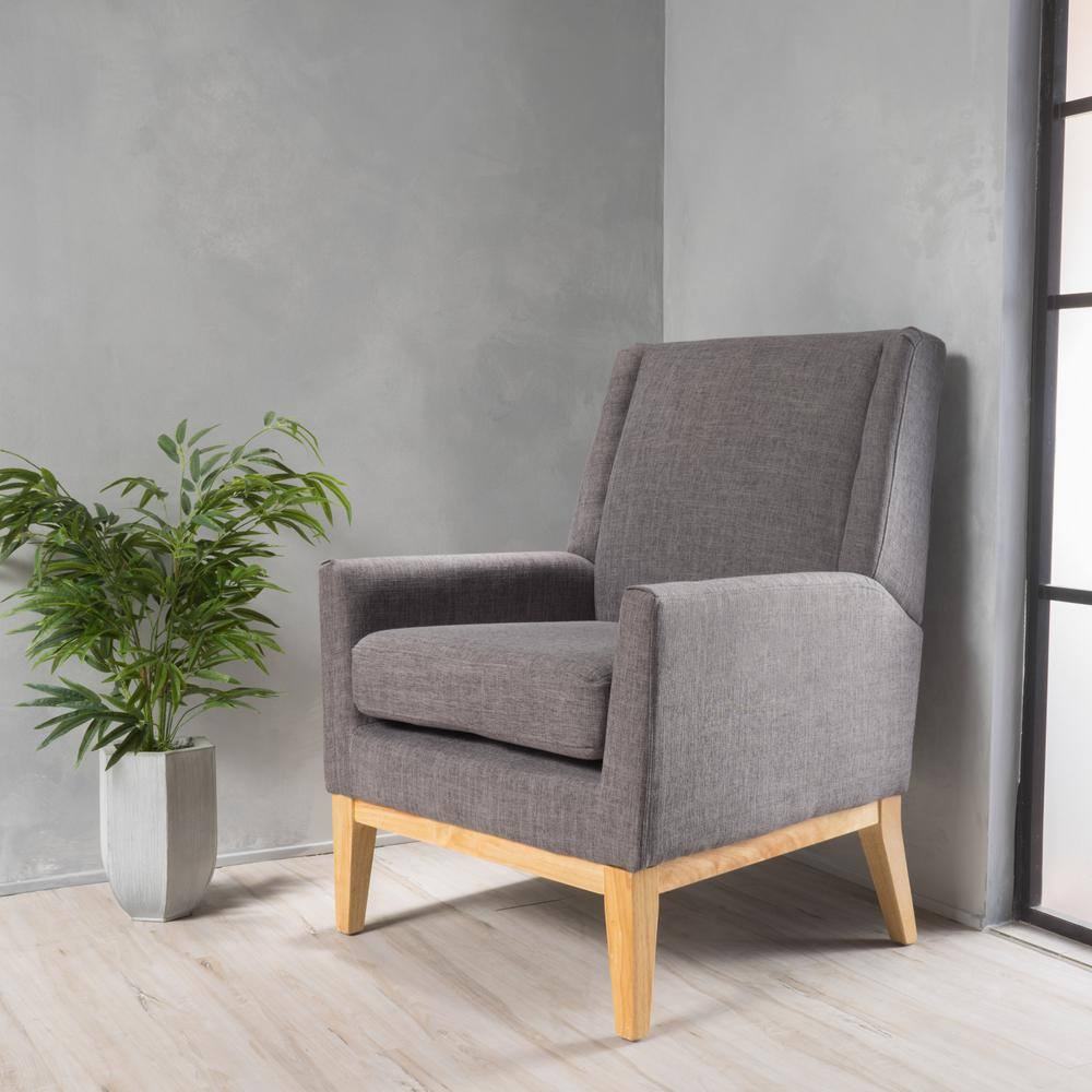Aurla Light Gray Fabric Accent Chair with Natural Rubber Wood Legs