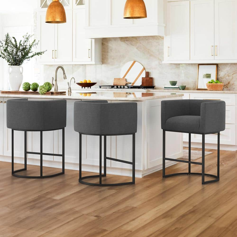 LUE BONA 26 in. Dark Gray and Black Low Back Bar Stool with Metal