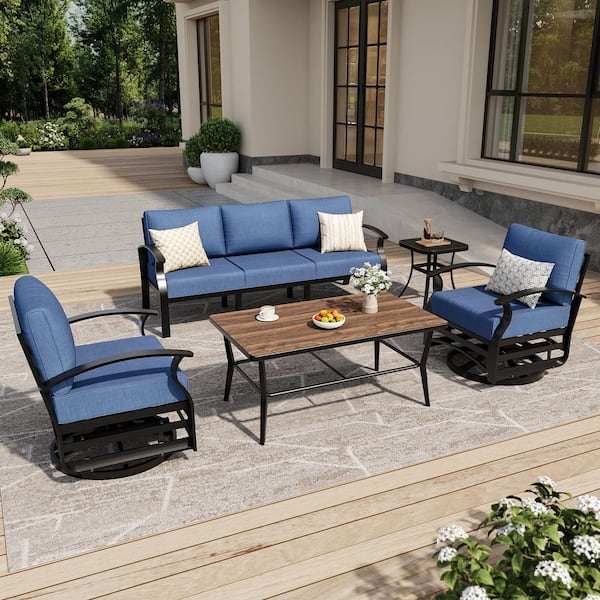 Halmuz 5-Piece Patio Aluminum Conversation Set with 3-Seater Sofa