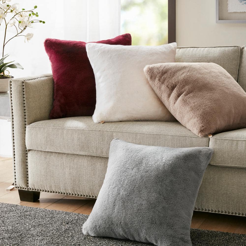 Golden Faux Fur Square Throw Pillow with Zipper Closure