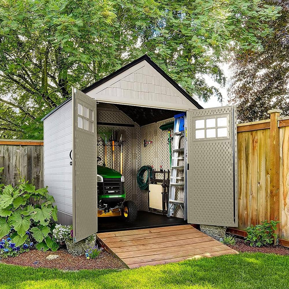 Beige 7' x 7' Resin Outdoor Storage Shed with Windows