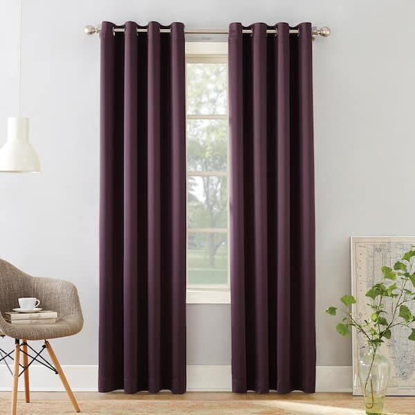 Sun Zero Gregory Plum Polyester 54 in. W x 63 in. L Grommet Room Darkening Curtain (Single Panel)