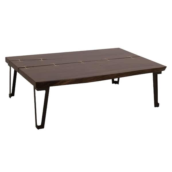 Benjara Ally 55 in. Walnut Brown and Black Rectangle Wood Coffee Table with Four Leg