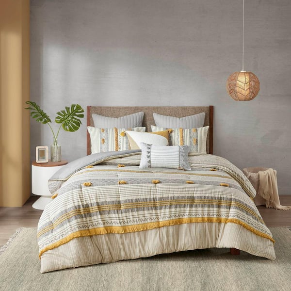 INK+IVY Cody 3-Piece Gray/Yellow Cotton Full/Queen Comforter Set