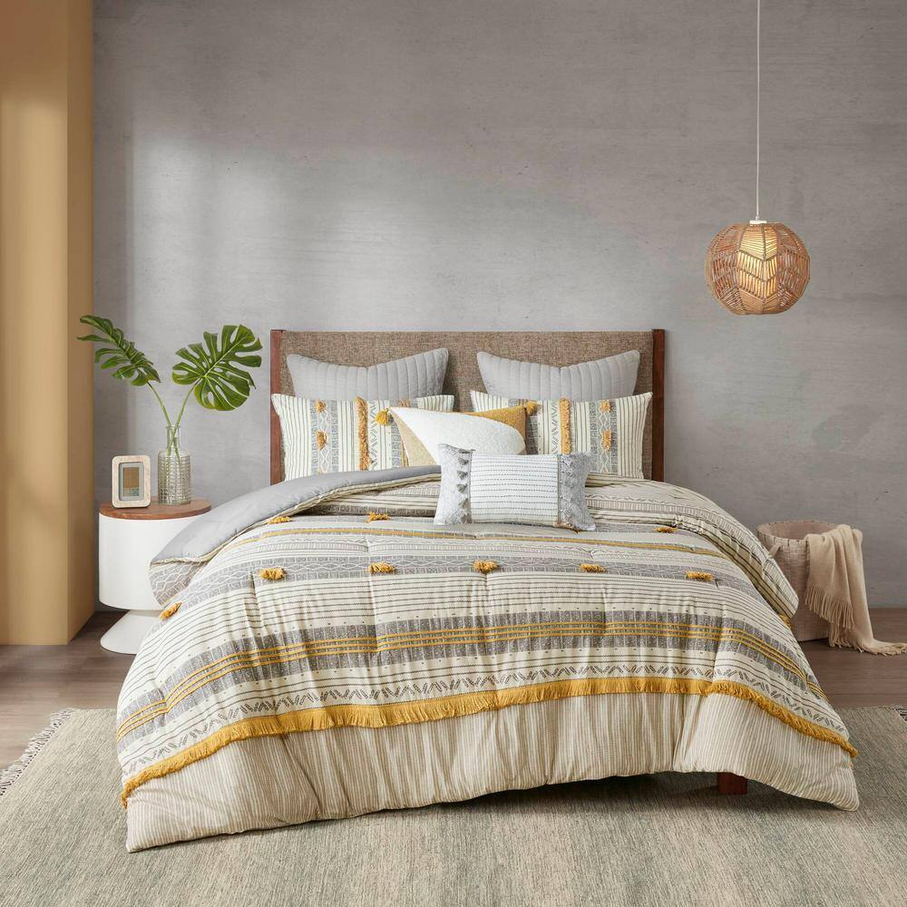 King Gray and Yellow Cotton Down Alternative Comforter Set