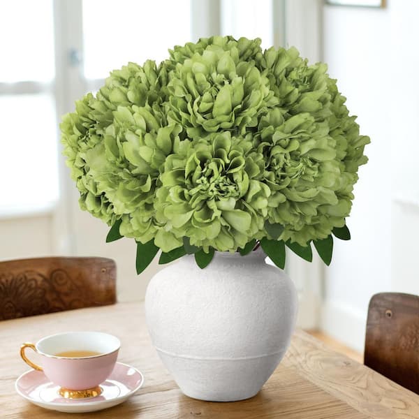 LIVING LUXURY 17 in. Olive Green Artificial Lush Hybrid Peony