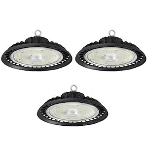 12 in. 600-Watt Equivalent Integrated LED UFO Black High Bay Light 5000K Daylight, Dimmable 0-10-Volt (3-Pack）