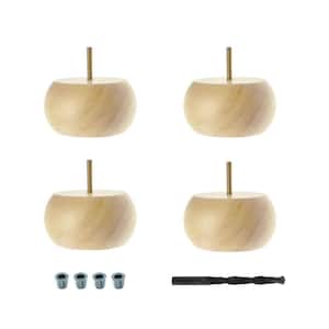 3 in. x 6 in Unfinished Solid Hardwood Round Bun Foot (4-Pack)