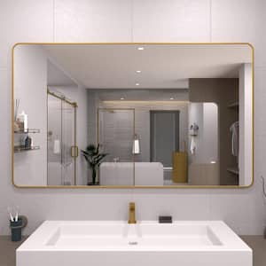 Dew 60 in. W x 36 in. H Rectangular Framed Wall Bathroom Vanity Mirror in Gold