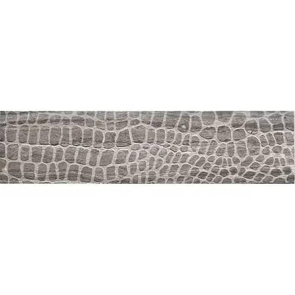 Artisana 3 in. x 12 in. Wooden Grey Textured Etched Reptille Elongated Marble Subway Tile (5 sq. ft./case, 20-Pack)