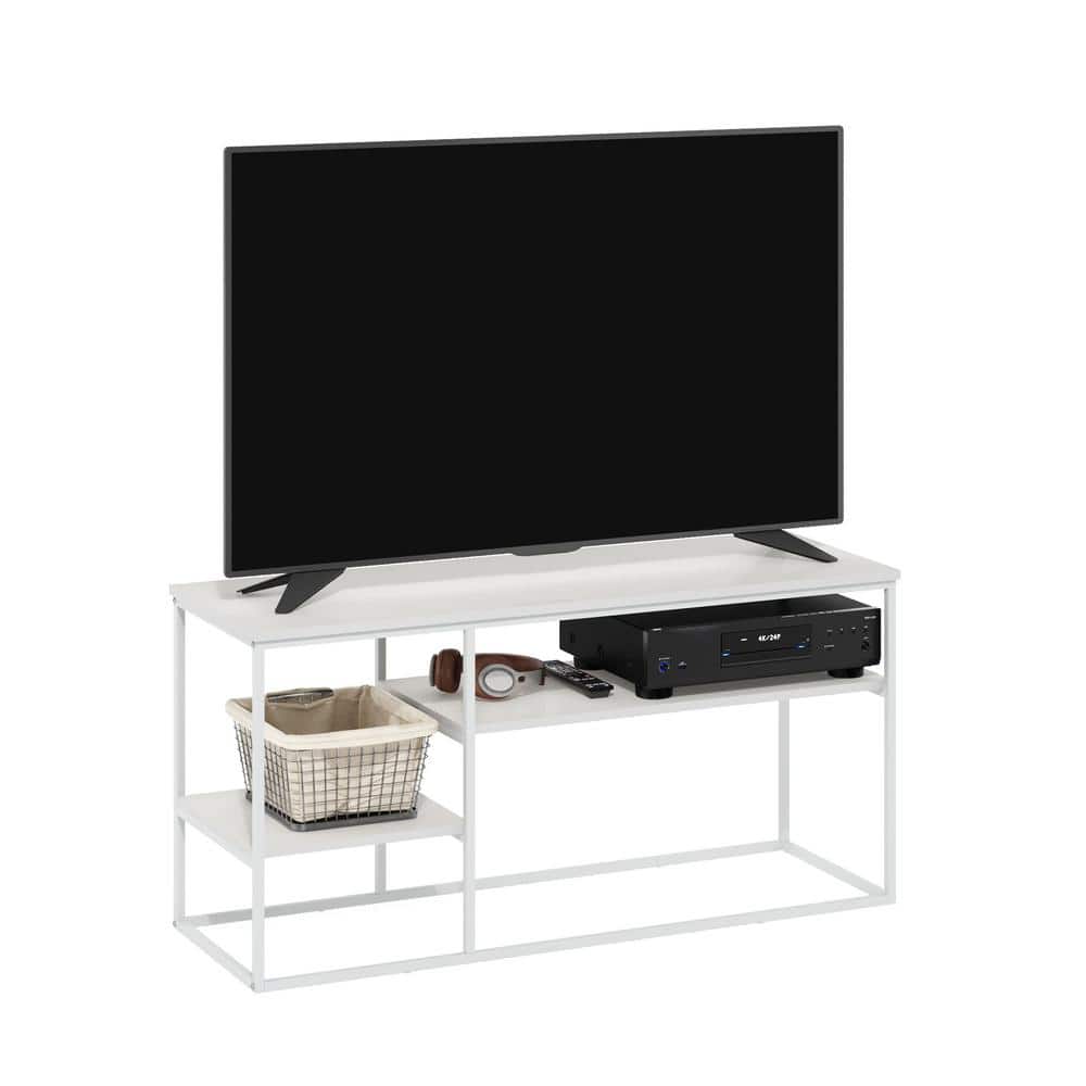 White Metal and Wood Minimalist TV Stand for 50 Inch TV