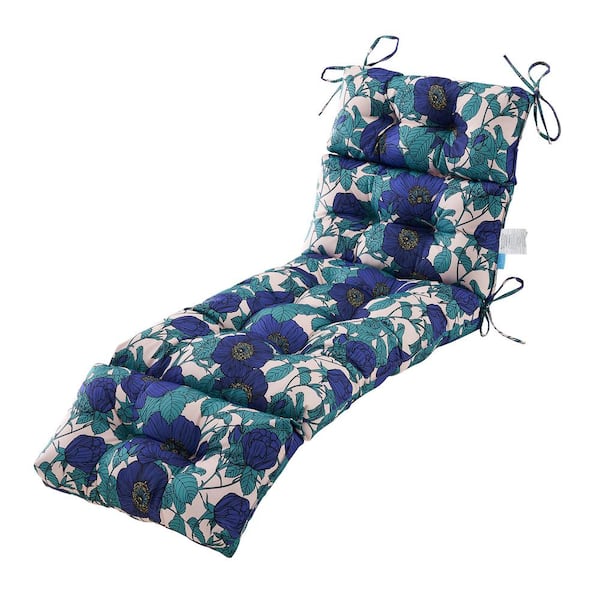 ARTPLAN 72 in. x 22 in. x 4 in. Outdoor Chaise Lounge Cushions Wicker Tufted Cushion for Patio Furniture in Blue Flower