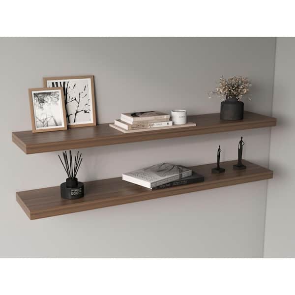 47 in. W x 9.8 in. D x 1.5 in. H Walnut Color Composite Decorative Wall Shelf for Living Room(Set of 2)