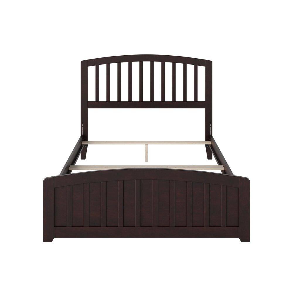 Front view of the espresso brown panel bed frame without bedding.