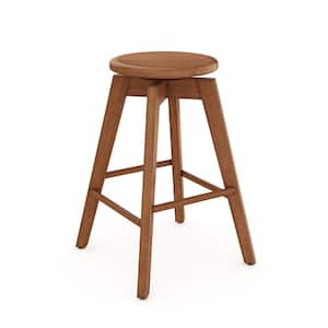 Amalia Stools 25 in. Antique Coffee or Brown Backless Counter Bar Height 360 Swivel Seat Solid Wood Bar Stool, Set of 2