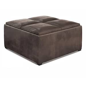 Avalon 17.7 in. Distressed Brown Square Coffee Table Storage Ottoman