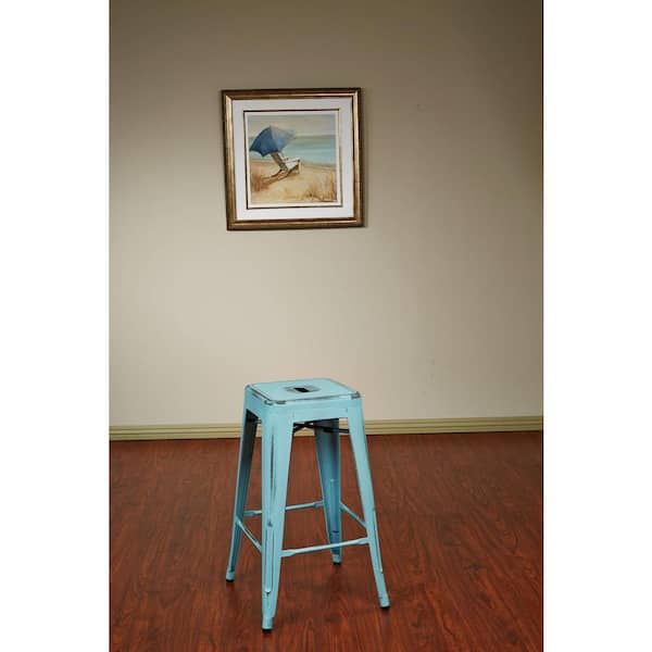 OSP Home Furnishings Bristow 26.25 in. Antique Sky Blue Bar Stool (Set of 4)