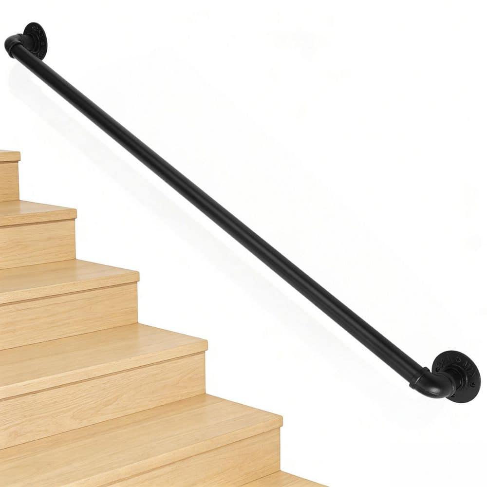 48 in. x 3 in. Black Iron Handrail Grab Bar Kit Wall Mounted Pipe StairHandrail price history on PriceWatchPro