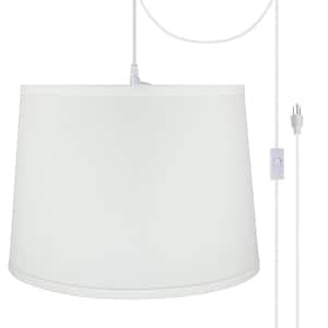 1-Light White Plug-in Swag Pendant with White Hardback Empire Fabric Shade