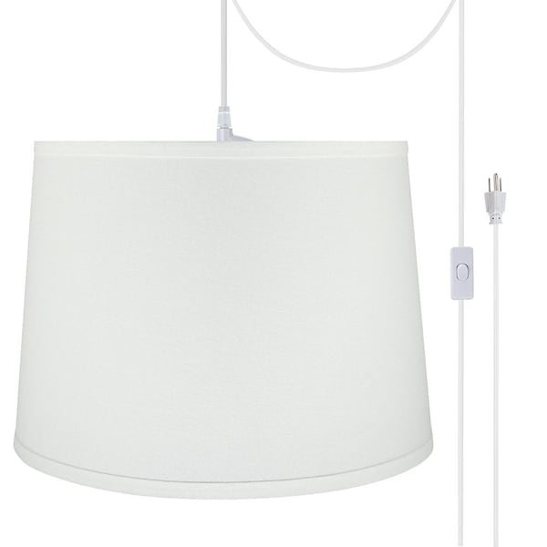 1-Light White Plug-in Swag Pendant with White Hardback Empire Fabric Shade
