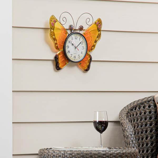 Evergreen Enterprises 15 in. Metal and Glass Shaped Wall Clock, Butterfly
