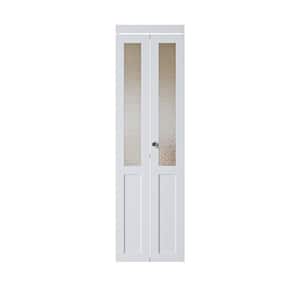 24 in. x 80.5 in. 1/2 Lite Tempered Kasumi Ripple Glass Solid Core White Finished Closet Bifold Door with Hardware