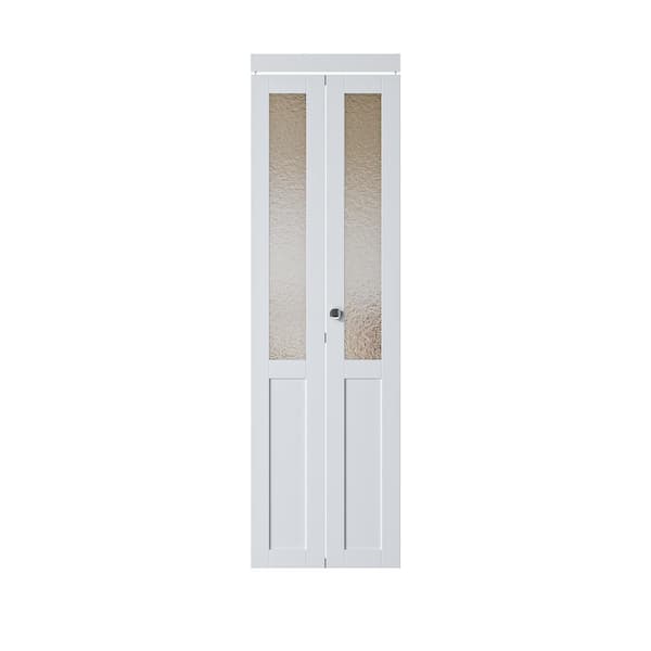 ARK DESIGN 24 in. x 80.5 in. 1/2 Lite Tempered Kasumi Ripple Glass Solid Core White Finished Closet Bifold Door with Hardware