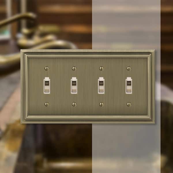 Continental 4 Gang Toggle Metal Wall Plate - Brushed Brass