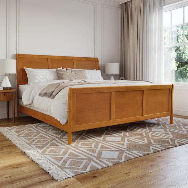 AFI Portland Light Toffee Natural Bronze Solid Wood Frame King Foundation Panel Bed with Matching Footboard