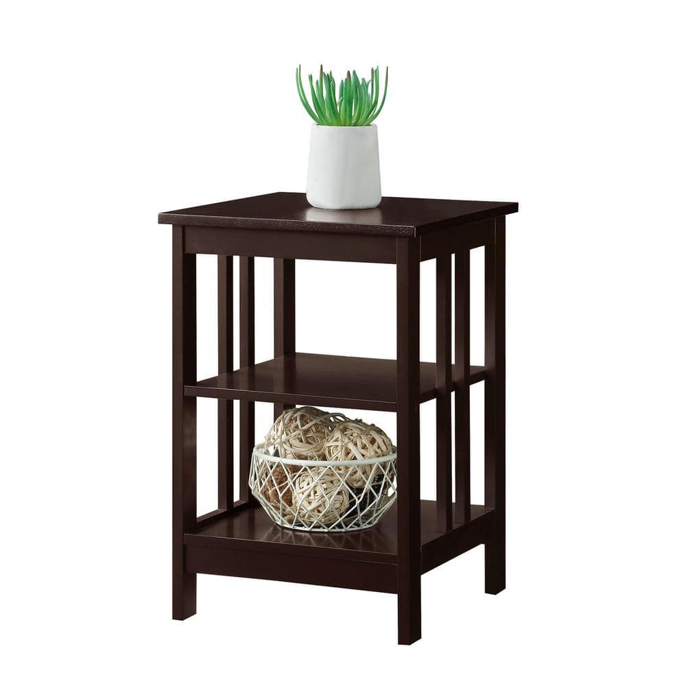 Espresso 24" Rectangular Wood End Table with Shelves