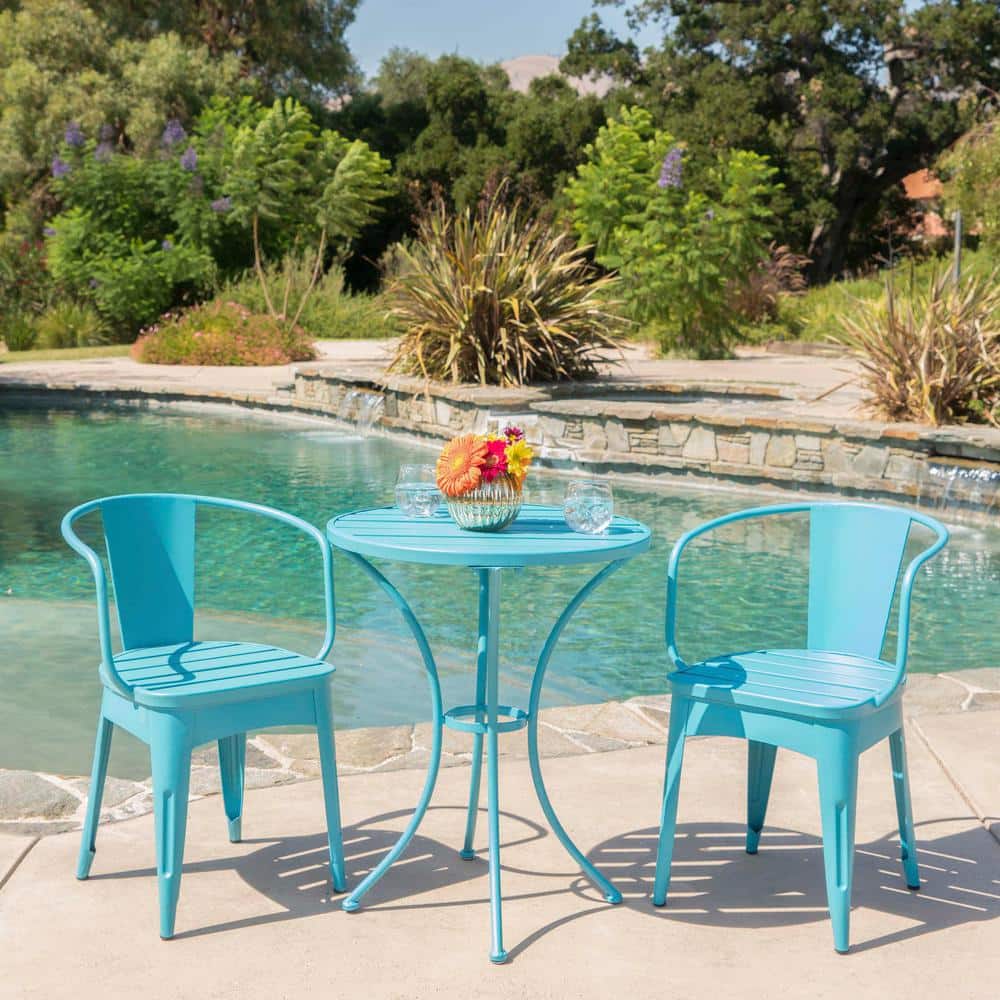 Hot Seller Outdoor Patio 3-Piece Metal Bistro Set for Garden, Backyard, Blu