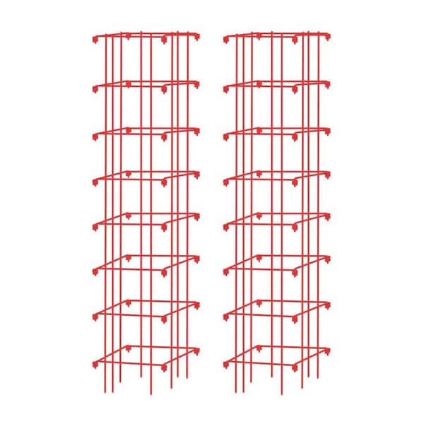 Unbranded 14.25 x 14.25 x 65 in. Tall Heavy-Guage Square Tomato Cages Plant Supports and Vegetable Garden Stakes-Red (Set of 2)