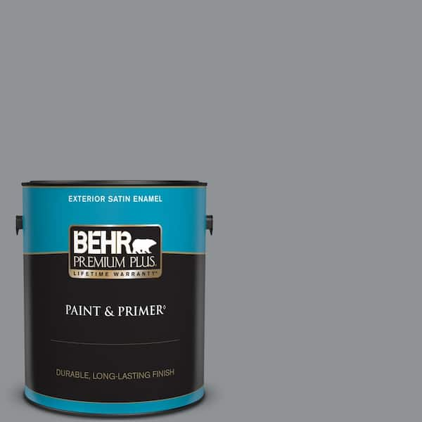 BEHR PREMIUM PLUS 1 gal. #PPU26-05 Flint Gray Satin Enamel Exterior Paint & Primer