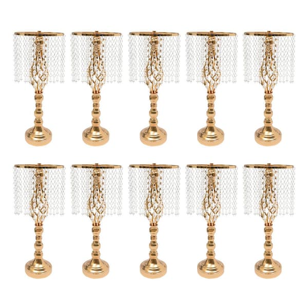 YIYIBYUS 10 Pieces Gold Wedding Centerpieces Crystal Flower Vase Stand Flower Arrangement Stand Wedding Decor