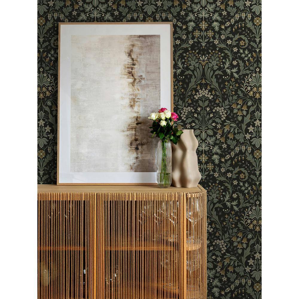 Ebony & Sage Floral Peel and Stick Vinyl Wallpaper Roll
