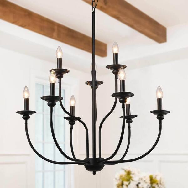 LNC Modern Rustic Black Living Room Chandelier Large 9-Light Nature ...