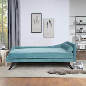 Green Polyester Fabric Right Square Arm Chaise Lounge With Pillow