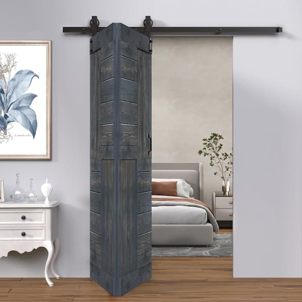 ISLIFE S Style 48 in. x 84 in. (24in. x 84 in. 2-Panels) Carbon Gray Solid Wood Bi-Fold Door with Hardware Kit Assembly Needed