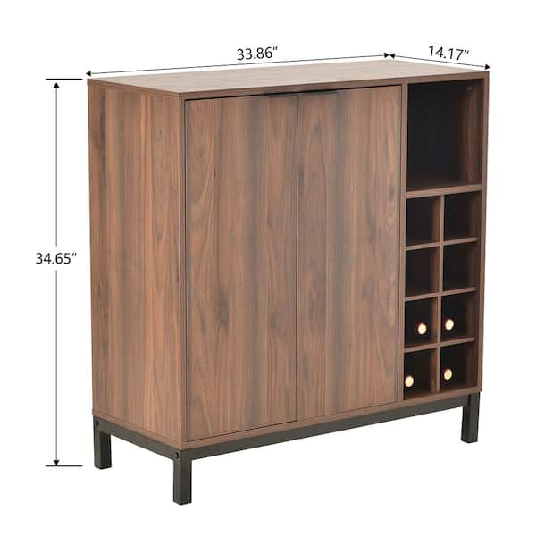 Dark Brown Cherry Buffet with Storage Coffee Bar Cabinet Wine