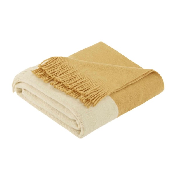 Halmstad Yellow Acrylic Color Block Faux Cashmere Throw Blanket